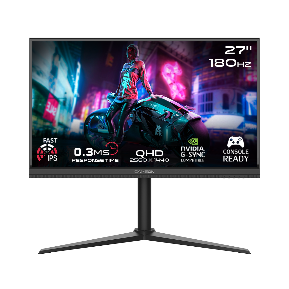 GAMEON GOM27QHD180IPS Midnight Pro Series 27" QHD, 180Hz, MPRT 0.3ms, HDMI 2.1, Fast IPS Gaming Monitor (Supports PS5) - Black