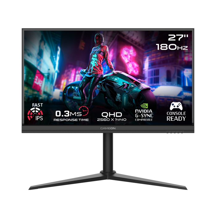 GAMEON GOM27QHD180IPS Midnight Pro Series 27" QHD, 180Hz, MPRT 0.3ms, HDMI 2.1, Fast IPS Gaming Monitor (Supports PS5) - Black
