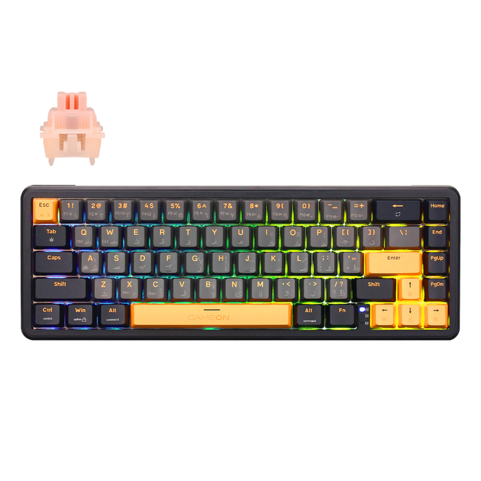 GAMEON VOLT GOMGK68-RS 60% RGB Magnetic Gaming Keyboard - Front view showing pink switches and compact layout.