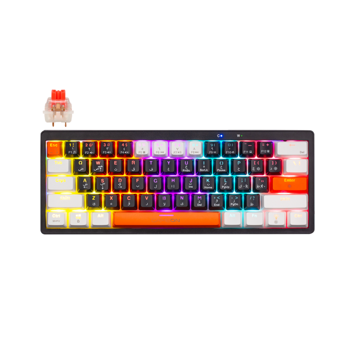 GAMEON AEROX GOMK60-RS 60% RGB Mechanical Gaming Keyboard – Front view showing red switches and compact layout.