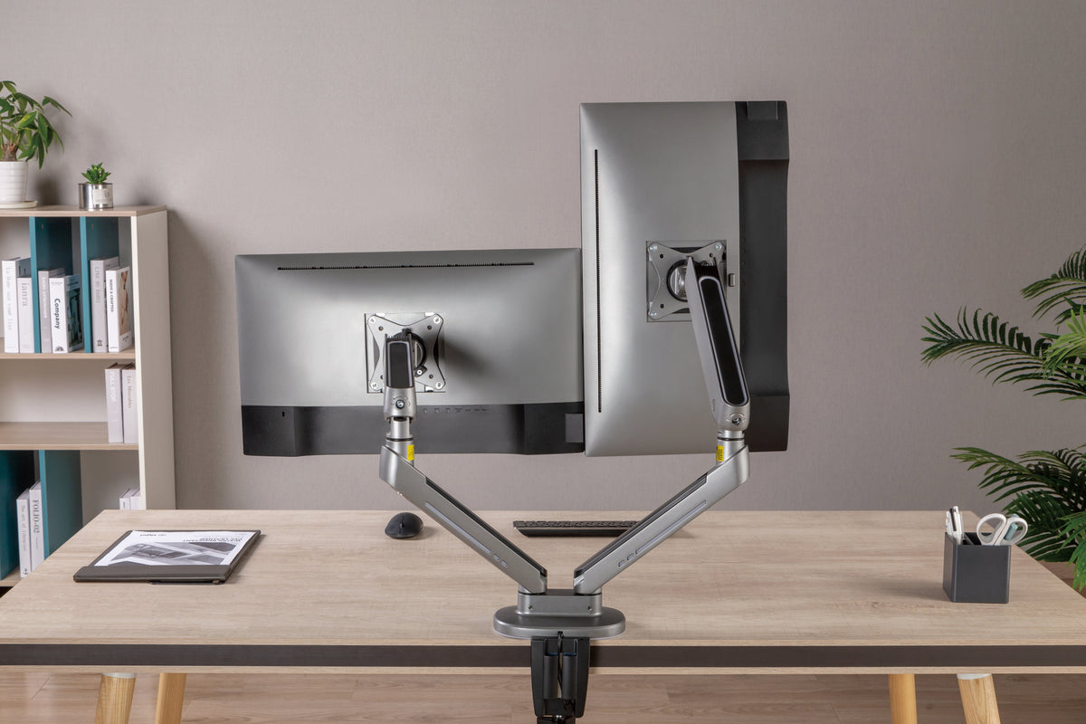GAMEON GO-2151 PRO V2 Dual Monitor Arm For Gaming And Office Use, 17" - 32" With RGB Lighting, Each Arm Up To 9 KG, Space Grey