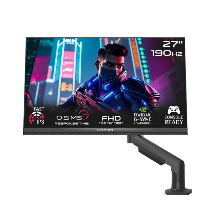 GAMEON GOM27FHD190IPSX Midnight Pro X Series 27" FHD, 190Hz, MPRT 0.5ms, HDMI 2.1, Fast IPS Gaming Monitor (Supports PS5) with Stand - Black