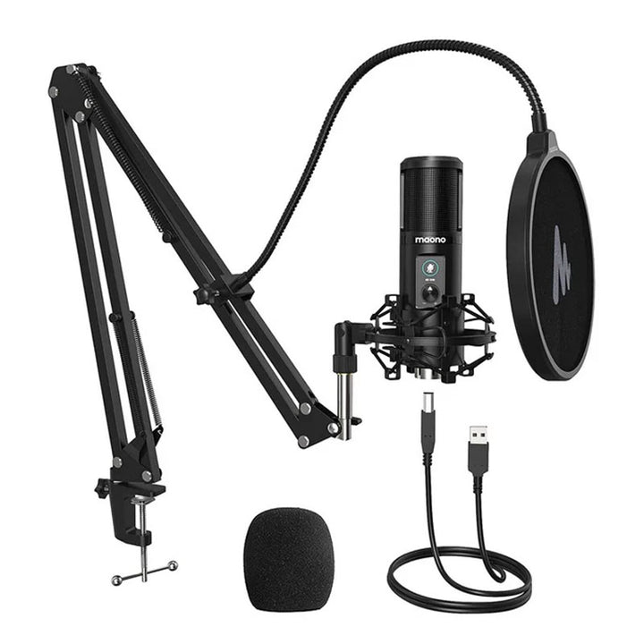 Maonocaster AU-PM421 USB Microphone Kit With One-Touch Mute And Mic Gain Knob, Professional Cardioid Condenser Podcast For Livestreaming, Gaming, Broadcasting - Black