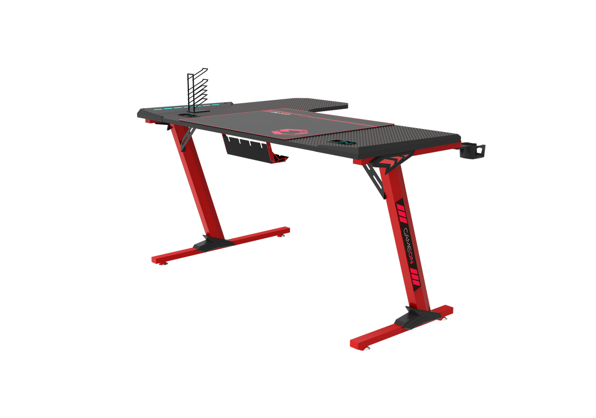 GAMEON Phantom XL-L Series L-Shaped RGB Flowing Light Gaming Desk With Mouse pad, Headphone Hook, Cup Holder, Cable Management, Gamepad Holder, Qi Wireless Charger & USB Hub - Black