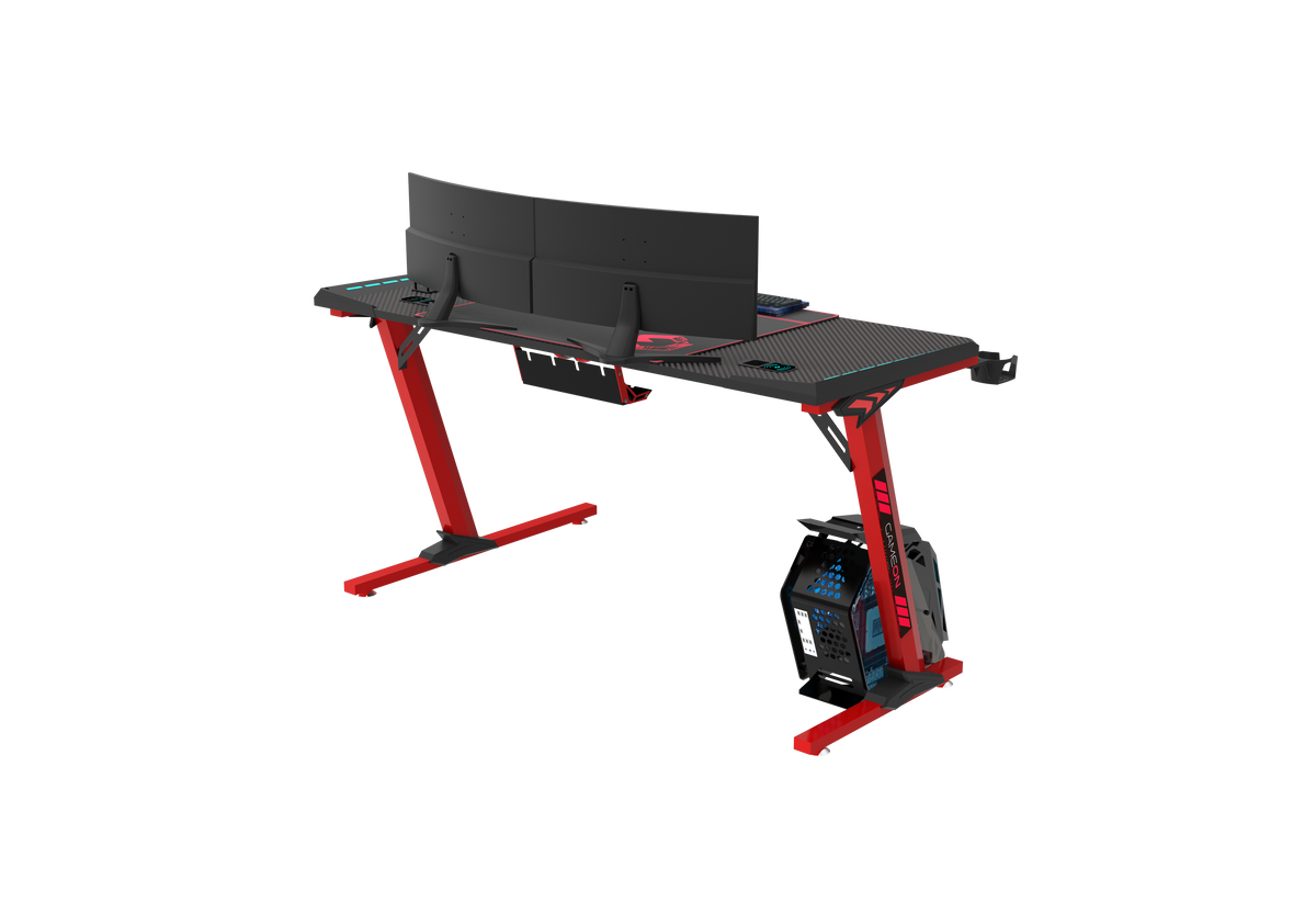 GAMEON Phantom XL-L Series L-Shaped RGB Flowing Light Gaming Desk With Mouse pad, Headphone Hook, Cup Holder, Cable Management, Gamepad Holder, Qi Wireless Charger & USB Hub - Black