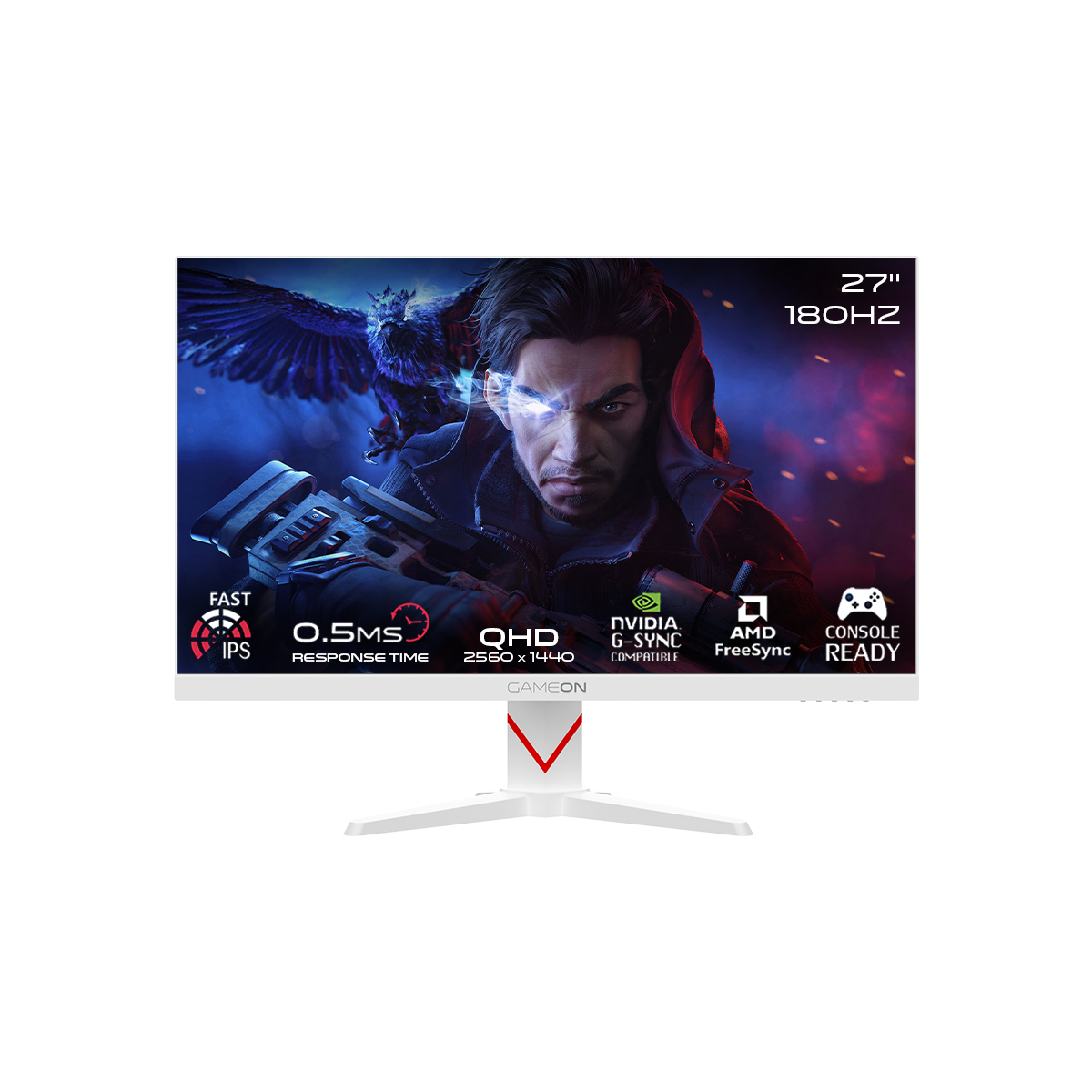 GAMEON GOAD27QHD180IPS Dominator Series 27" QHD, 180Hz, MPRT 0.5ms, HDMI 2.1, Fast IPS Gaming Monitor (Supports PS5) - White