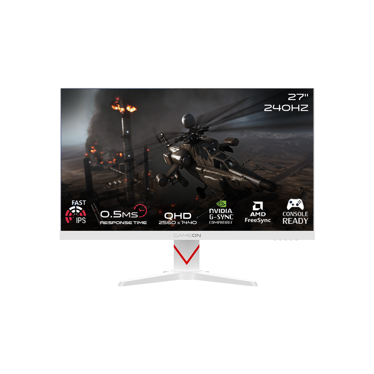GAMEON GOAD27QHD240IPS Dominator Series 27" QHD, 240Hz, MPRT 0.5ms, HDMI 2.1, Fast IPS Gaming Monitor (Supports PS5) - White