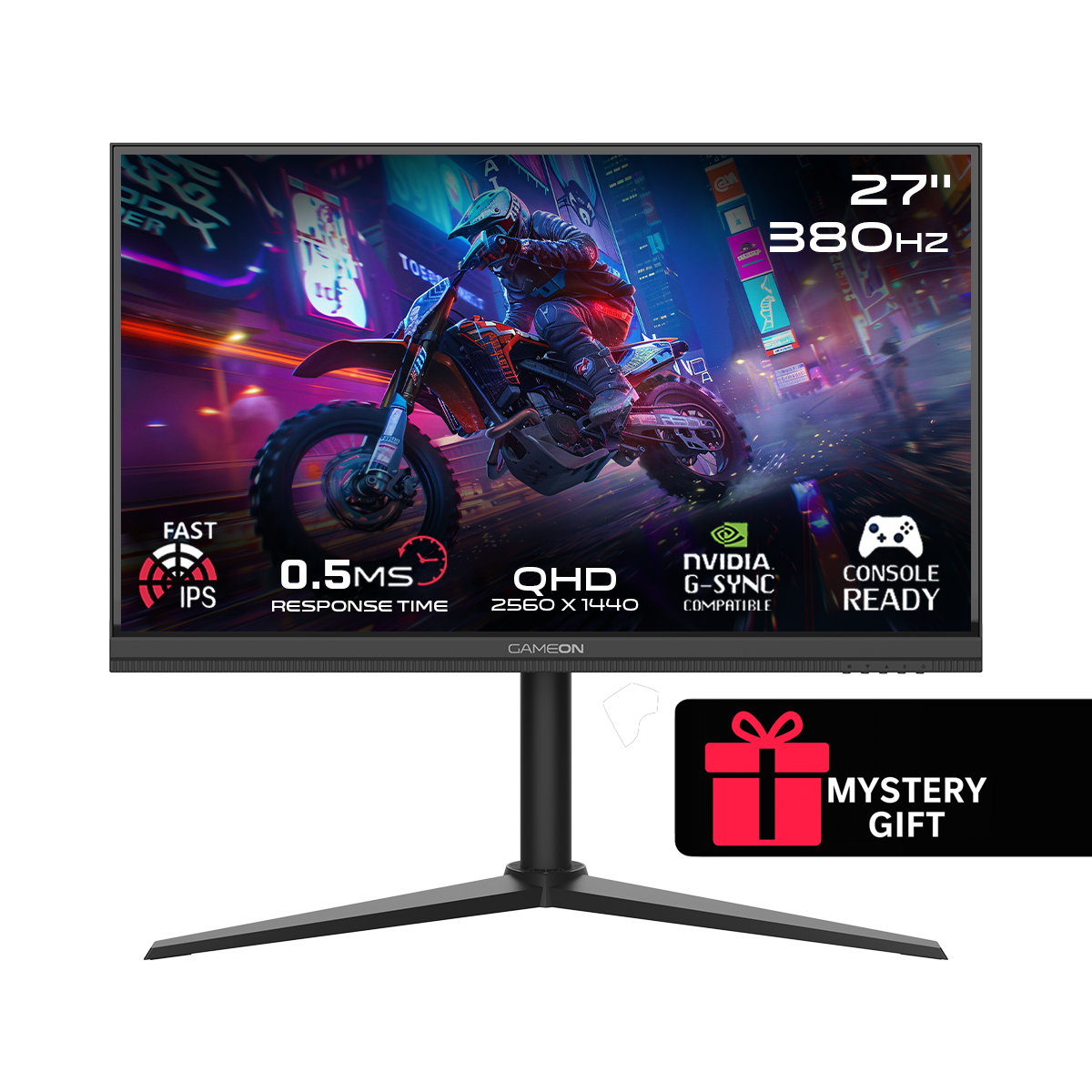 GAMEON GOMP27QHD380IPS Midnight Pro Series 27" QHD, 380Hz, MPRT 0.5ms, HDMI 2.1, Fast IPS Gaming Monitor (Supports PS5) - Black
