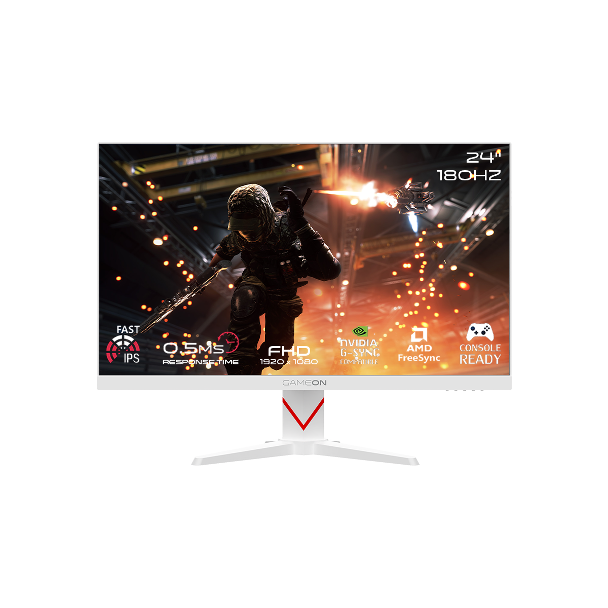 GAMEON GOAM24FHD180IPS Marksman Series 24" FHD, 180Hz, MPRT 0.5ms, HDMI 2.1, Fast IPS Gaming Monitor (Supports PS5) - White