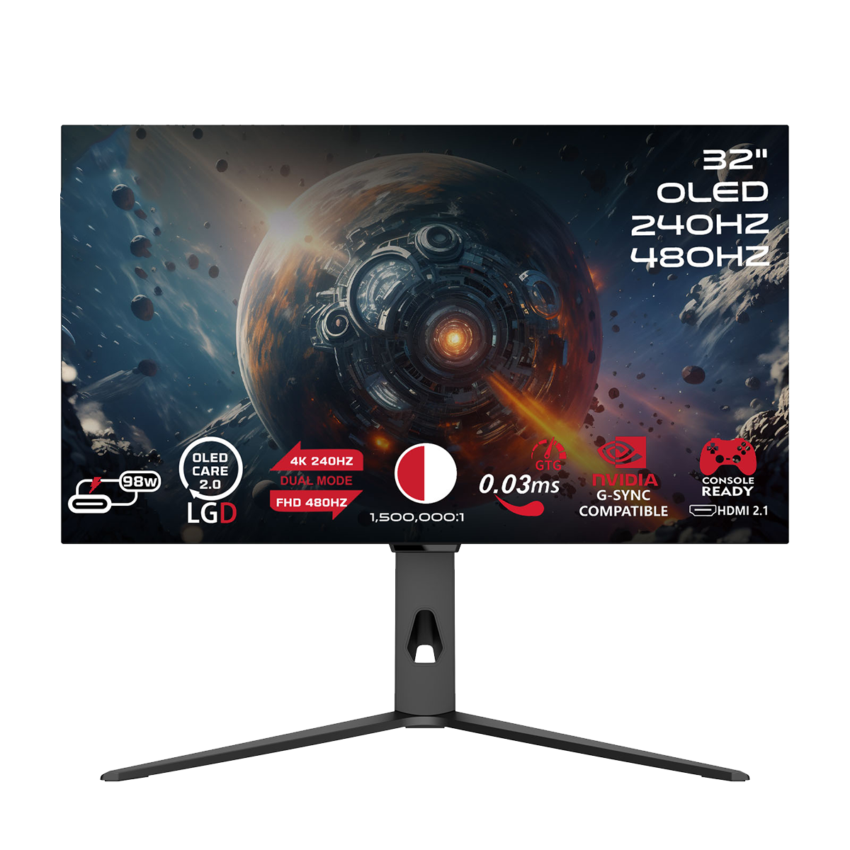 GAMEON GO32OLED4K Signature X Series 32" Dual Switch OLED 4K UHD 240Hz/FHD 480Hz, 0.03ms, HDMI 2.1, Gaming Monitor (Supports PS5) - Black