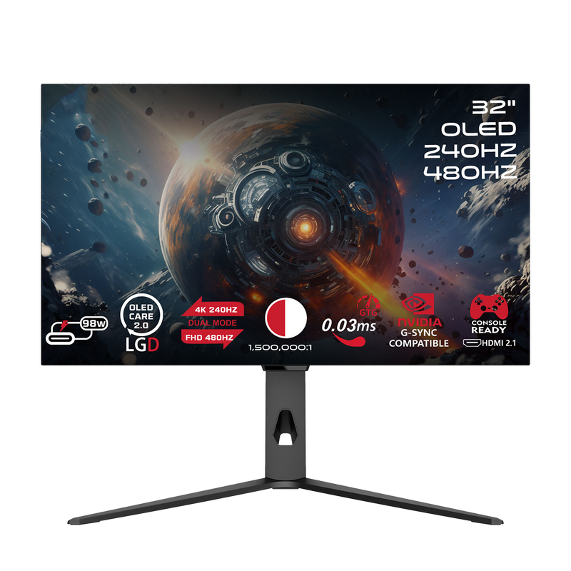 GAMEON GO32OLED4K Signature X Series 32" Dual Switch OLED 4K UHD 240Hz/FHD 480Hz, 0.03ms, HDMI 2.1, Gaming Monitor (Supports PS5) - Black
