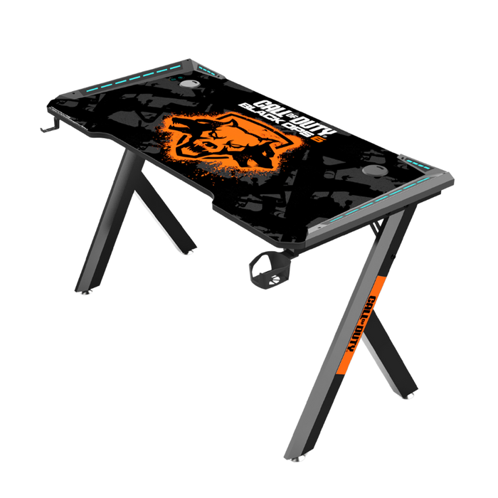 Call Of Duty (COD) Hawksbill BLKOPS6 Series RGB Flowing Light Gaming Desk With Mouse pad, Headphone Hook & Cup Holder - Black