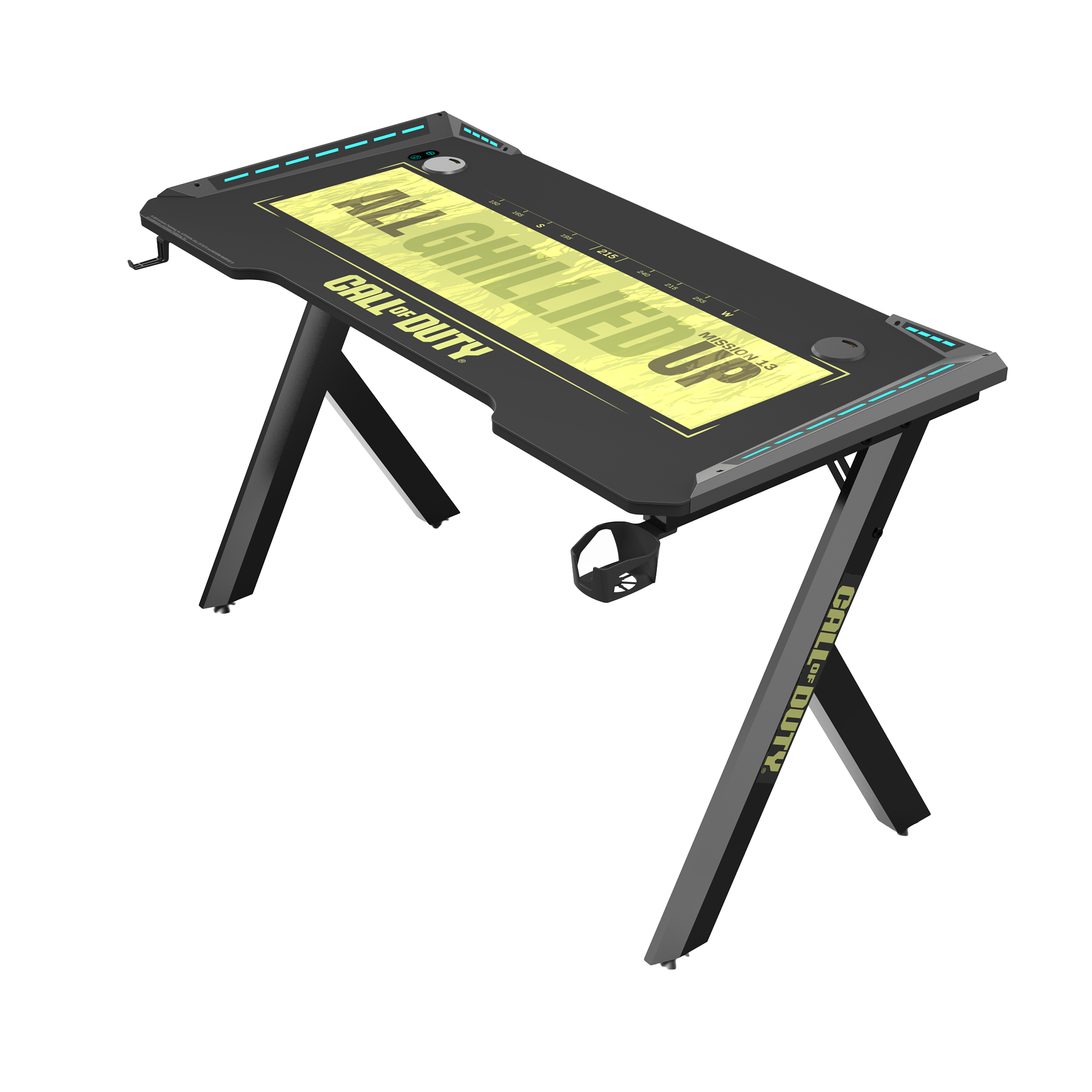 Call Of Duty (COD) x GAMEON Hawksbill Series RGB Flowing Light Gaming Desk (Size: 1200-600-720 mm) With (800*300*3 mm - COD Mouse pad), Headphone Hook & Cup Holder - Black/Blue