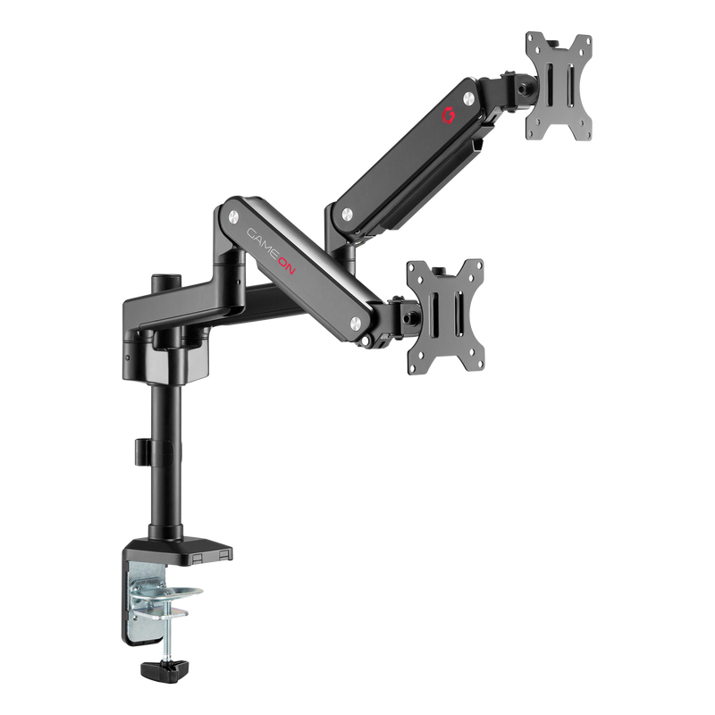 GAMEON GO-2045 Pole-Mounted Spring-Assisted Dual Monitor Arm For Gaming And Office Use, 17" - 32", Each Arm Up To 9 KG, Black
