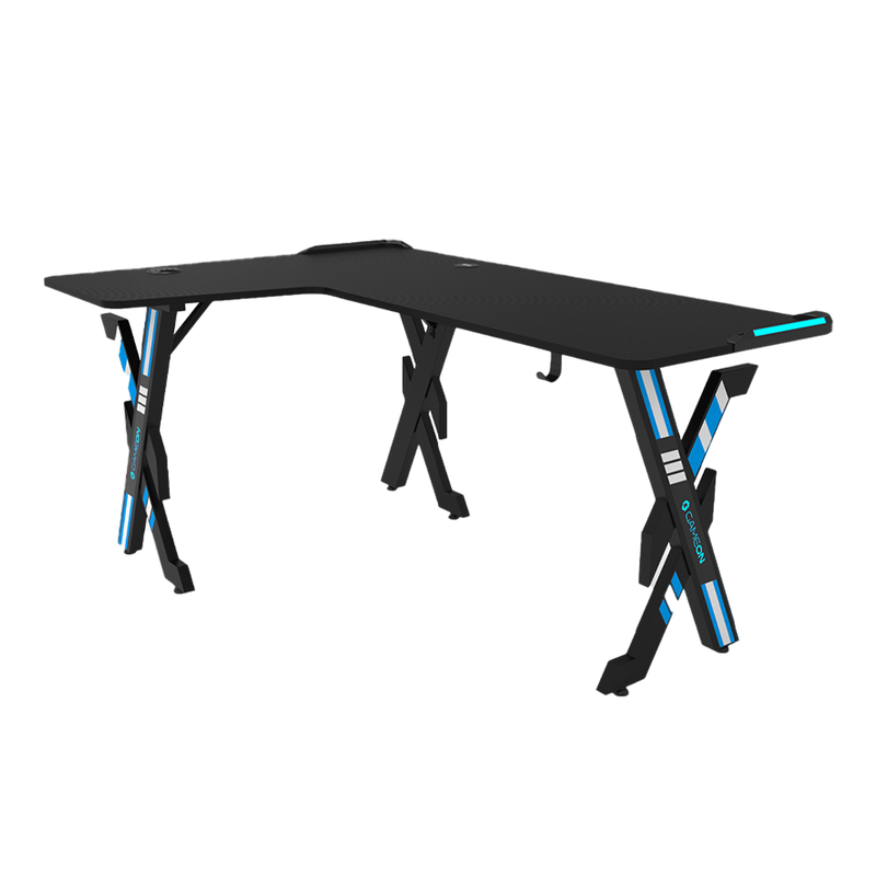 Gameon Elite Series L-Shaped Gaming Desk With USB powered LED Lightning With Remote Control And 15W Qi Charger (Dimensions 160 CM X 100 CM x 60CM )