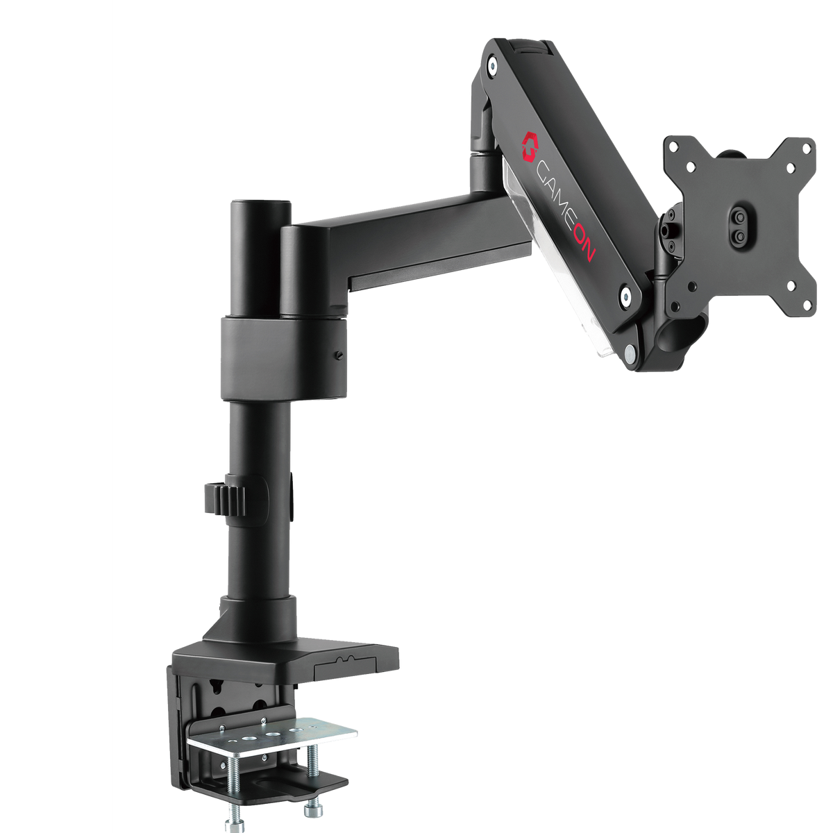 GAMEON GO-2083 Pole-Mounted Aluminum Heavy-Duty Spring-Assisted Single Monitor Arm For Gaming And Office Use, 17" - 49", Flat Monitor Up To 18 KG & Curve Monitor Up To 14 KG, Black