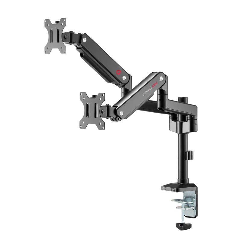 GAMEON GO-2045 Pole-Mounted Spring-Assisted Dual Monitor Arm For Gaming And Office Use, 17" - 32", Each Arm Up To 9 KG, Black