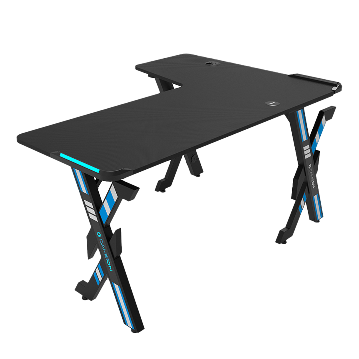 Gameon Elite Series L-Shaped Gaming Desk With USB powered LED Lightning With Remote Control And 15W Qi Charger (Dimensions 160 CM X 100 CM x 60CM )