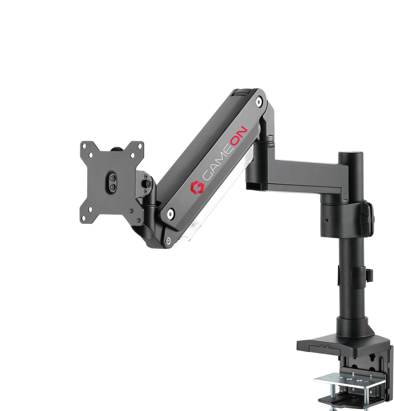 GAMEON GO-2083 Pole-Mounted Aluminum Heavy-Duty Spring-Assisted Single Monitor Arm For Gaming And Office Use, 17" - 49", Flat Monitor Up To 18 KG & Curve Monitor Up To 14 KG, Black