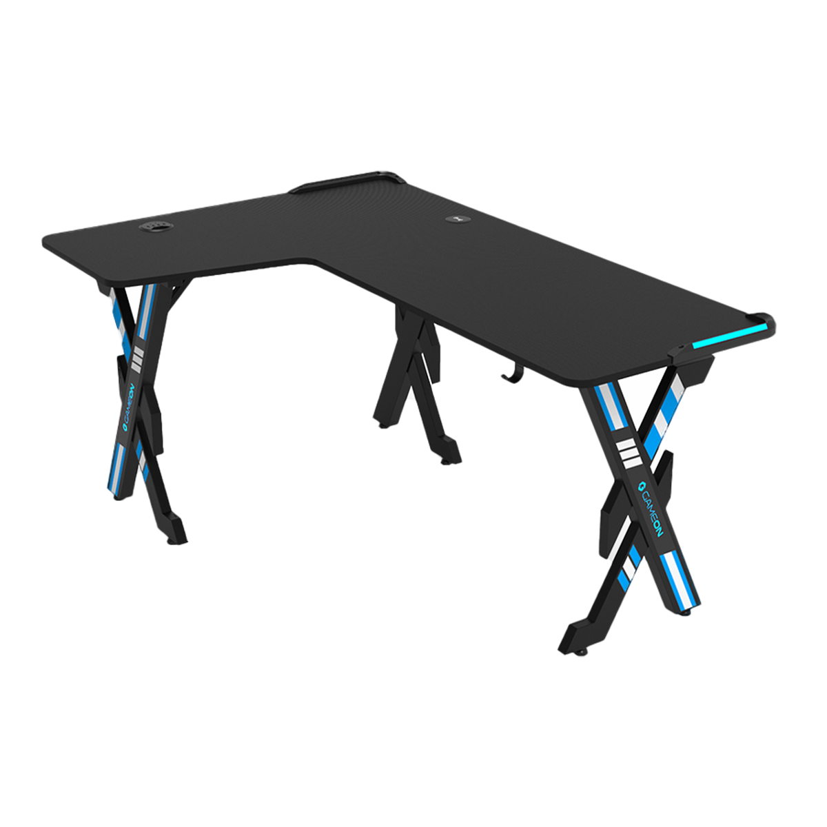 Gameon Elite Series L-Shaped Gaming Desk With USB powered LED Lightning With Remote Control And 15W Qi Charger (Dimensions 160 CM X 100 CM x 60CM )