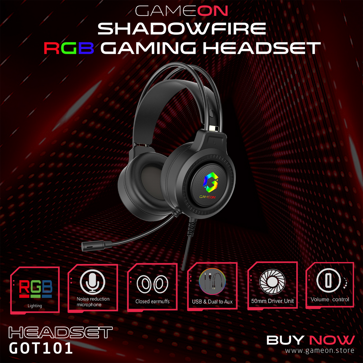 GAMEON GOT101 Shadowfire RGB Gaming Headset - Black