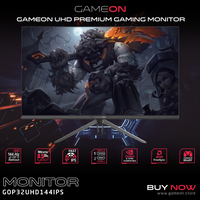 GAMEON GOP32UHD144IPS Gaming Monitor, 32 Inch, Computer Monitors, UHD, 3840x2160, 144Hz OD, MPRT 0.5ms, HDR, HDMI 2.1, Fast IPS, VESA and Tilt, Metal stand, Support PS5 - Black