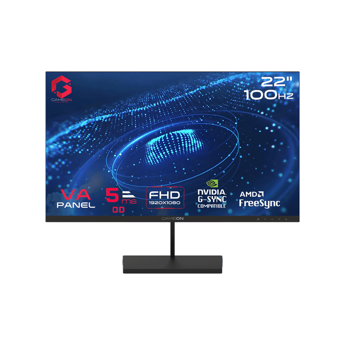 شاشة ألعاب GAMEON GB22F100 من السلسلة الأساسية، مقاس 27 بوصة، دقة FHD، زمن استجابة 5 مللي ثانية، لوحة VA - أسود