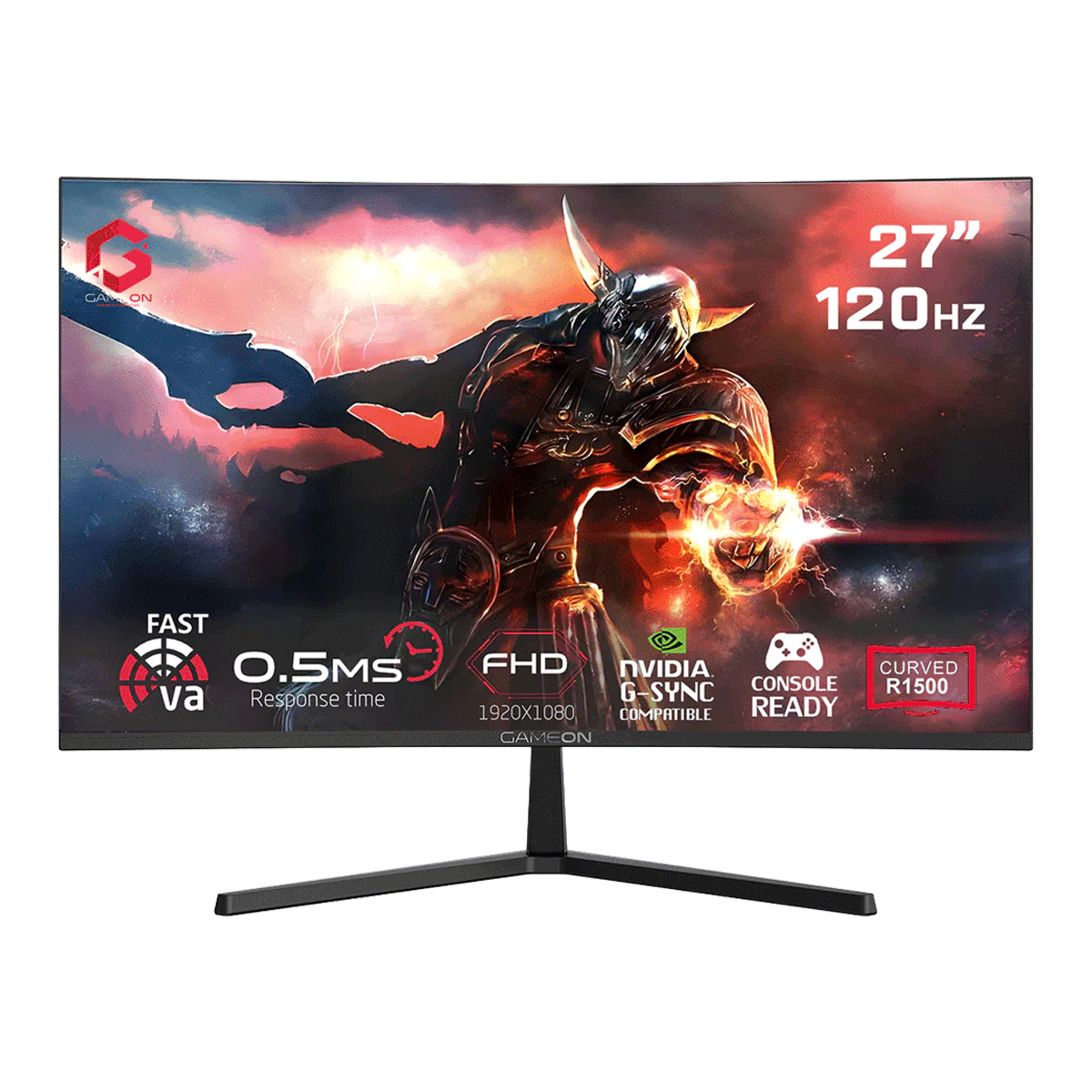 GAMEON GC27F120VA Pro Series 27'' FHD, 120Hz, MPRT 0.5ms, HDMI 2.1, Fast VA Panel Curved Gaming Monitor 1500R, 16:9 (Supports PS5) - Black