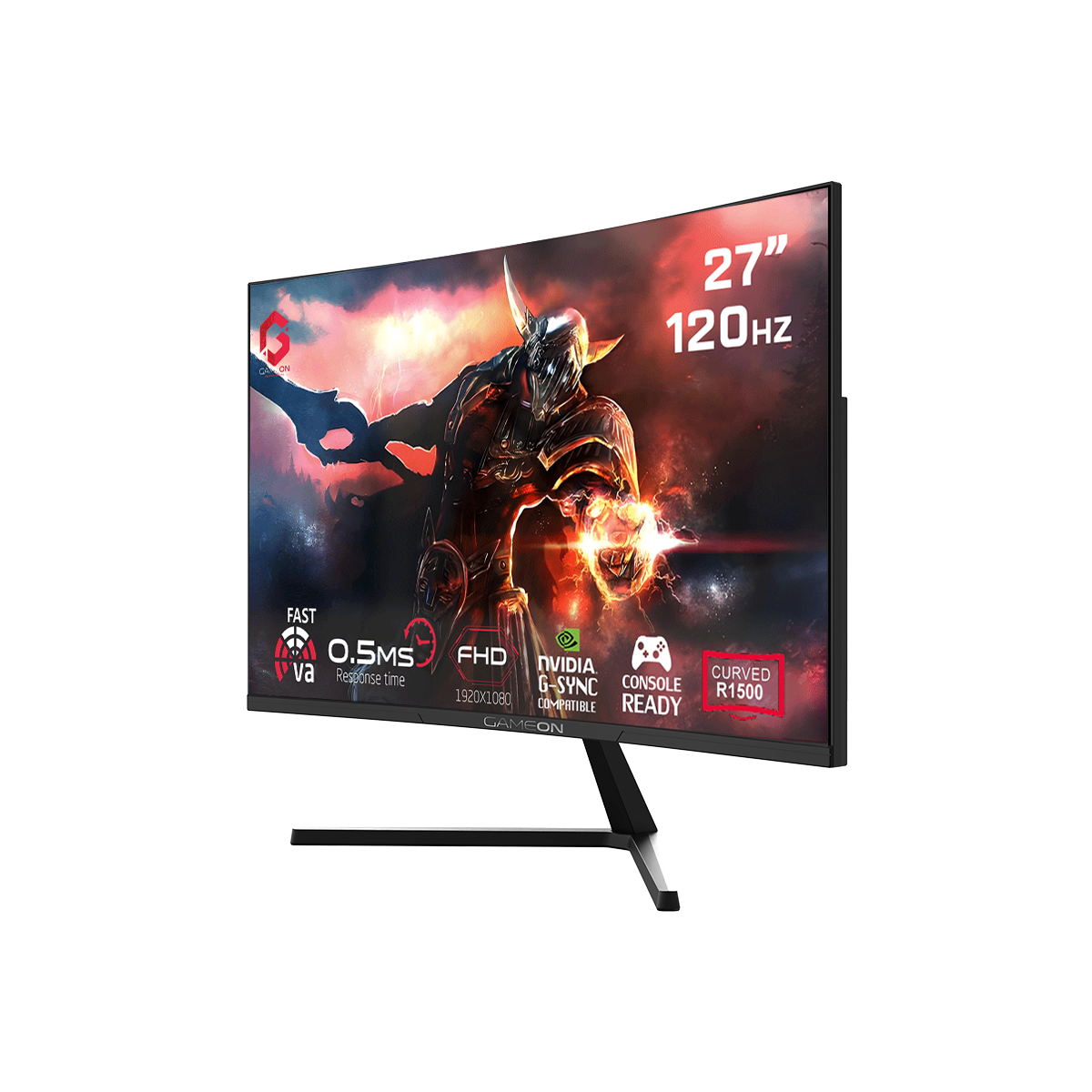 GAMEON GC27F120VA Pro Series 27'' FHD, 120Hz, MPRT 0.5ms, HDMI 2.1, Fast VA Panel Curved Gaming Monitor 1500R, 16:9 (Supports PS5) - Black