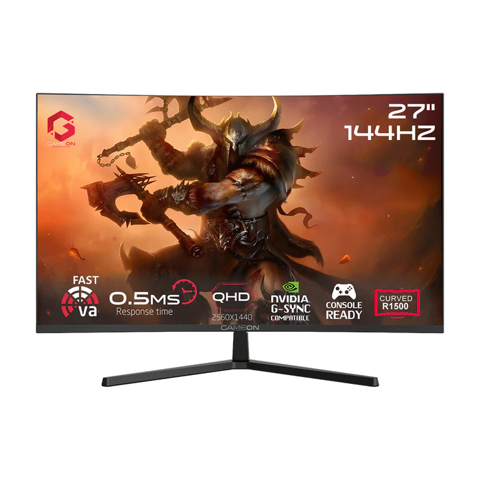 GAMEON GC27Q144VA Pro Series 27'' QHD, 144Hz, MPRT 0.5ms, HDMI 2.1, Fast VA Panel Curved Gaming Monitor 1500R, 16:9 (Supports PS5) - Black