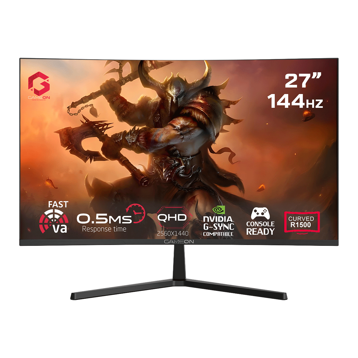 GAMEON GC27Q144VA Pro Series 27'' QHD, 144Hz, MPRT 0.5ms, HDMI 2.1, Fast VA Panel Curved Gaming Monitor 1500R, 16:9 (Supports PS5) - Black