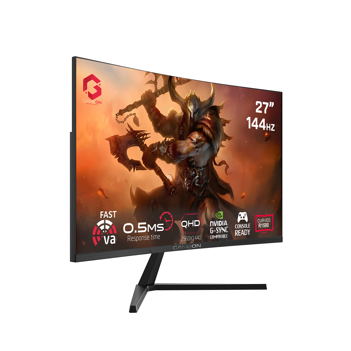 GAMEON GC27Q144VA Pro Series 27'' QHD, 144Hz, MPRT 0.5ms, HDMI 2.1, Fast VA Panel Curved Gaming Monitor 1500R, 16:9 (Supports PS5) - Black