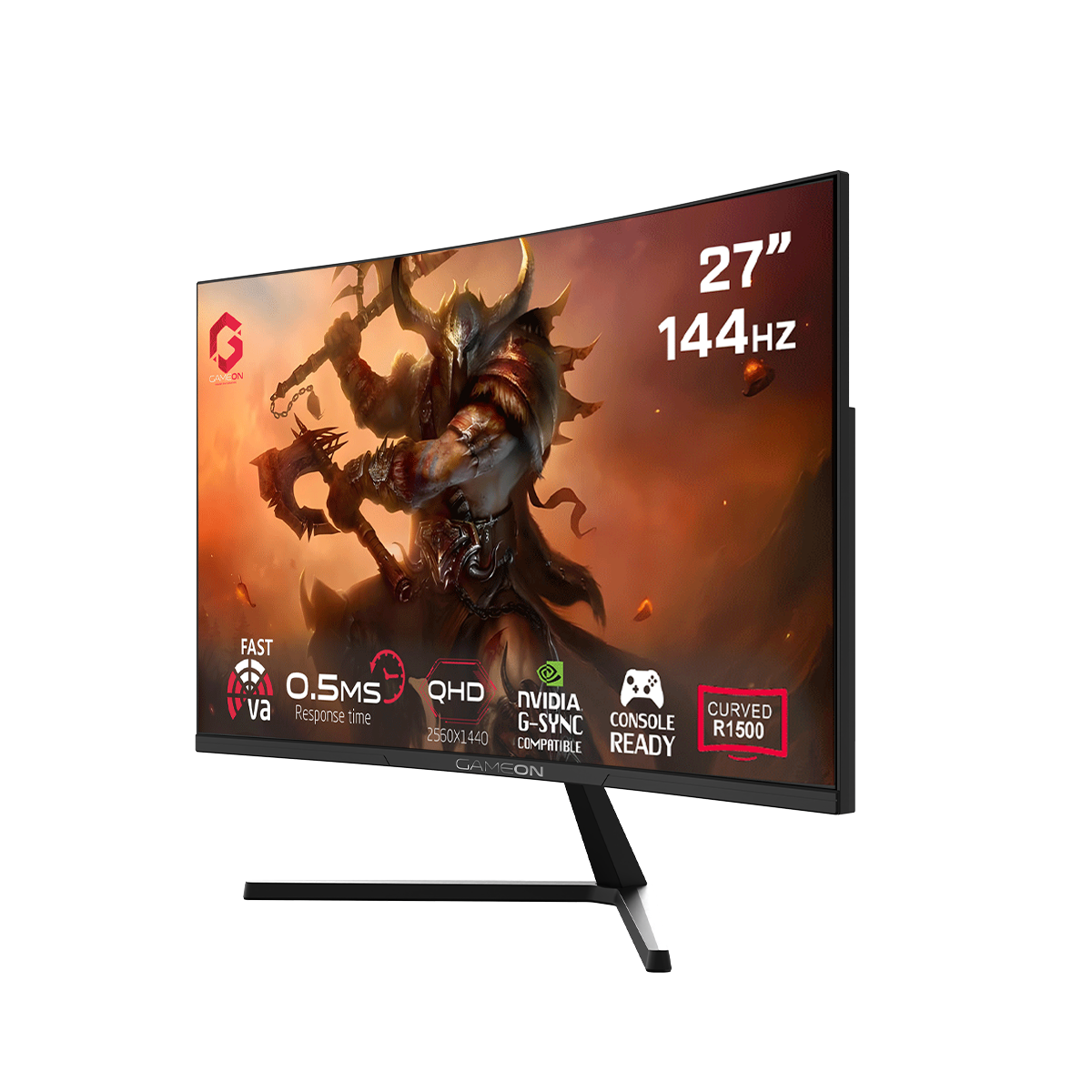 GAMEON GC27Q144VA Pro Series 27'' QHD, 144Hz, MPRT 0.5ms, HDMI 2.1, Fast VA Panel Curved Gaming Monitor 1500R, 16:9 (Supports PS5) - Black