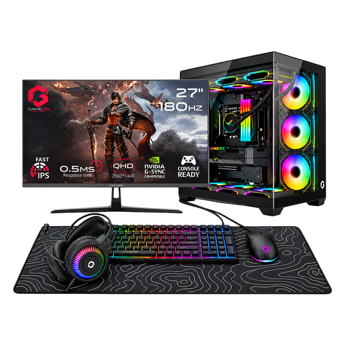 i5 12400F, 16GB RAM, 1TB SSD, RTX 5060 8GB OC, 750W PSU, 27" QHD 180Hz Monitor & All-In-One Gaming Bundle (Keyboard, Headset, Mouse & Mousepad) - Black | Gaming PC Bundle