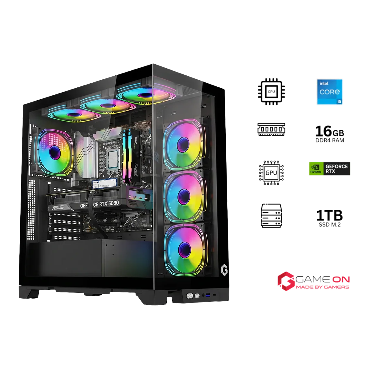 i5 12400F, 16GB RAM, 1TB SSD, RTX 5060 8GB OC, 750W PSU, 27" QHD 180Hz Monitor & All-In-One Gaming Bundle (Keyboard, Headset, Mouse & Mousepad) - Black | Gaming PC Bundle