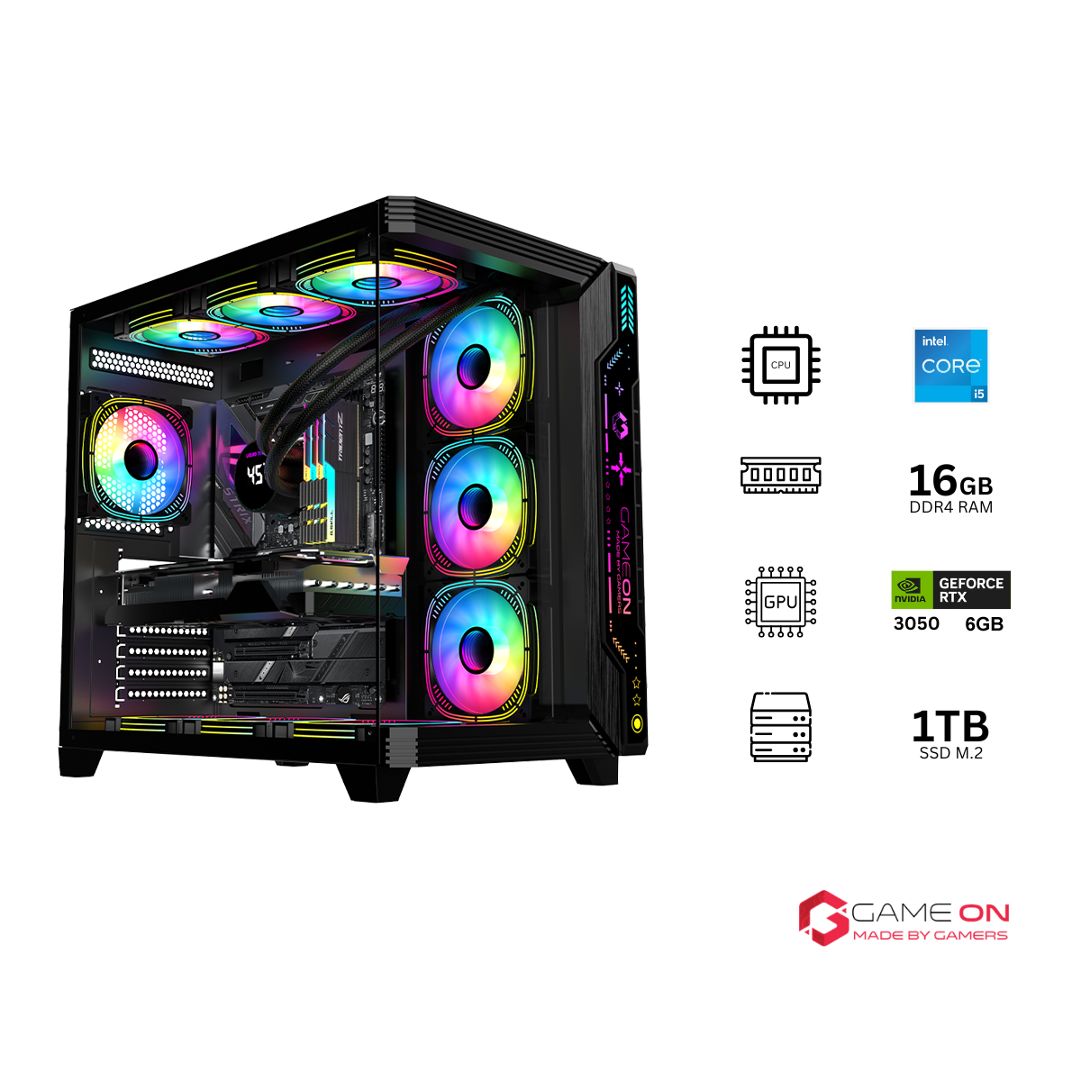 Customized Gaming PC - Intel i5 14400F Processor, 16GB RAM, 1TB SSD, RTX 3050 6GB, 650W PSU - Black