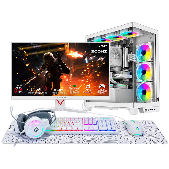 i5 14400F, 16GB RAM, 1TB SSD, RTX 5060 8GB OC, 750W PSU, 24" FHD 200Hz Monitor & All-In-One Gaming Bundle (Keyboard, Headset, Mouse & Mousepad) - White | Gaming PC Bundle