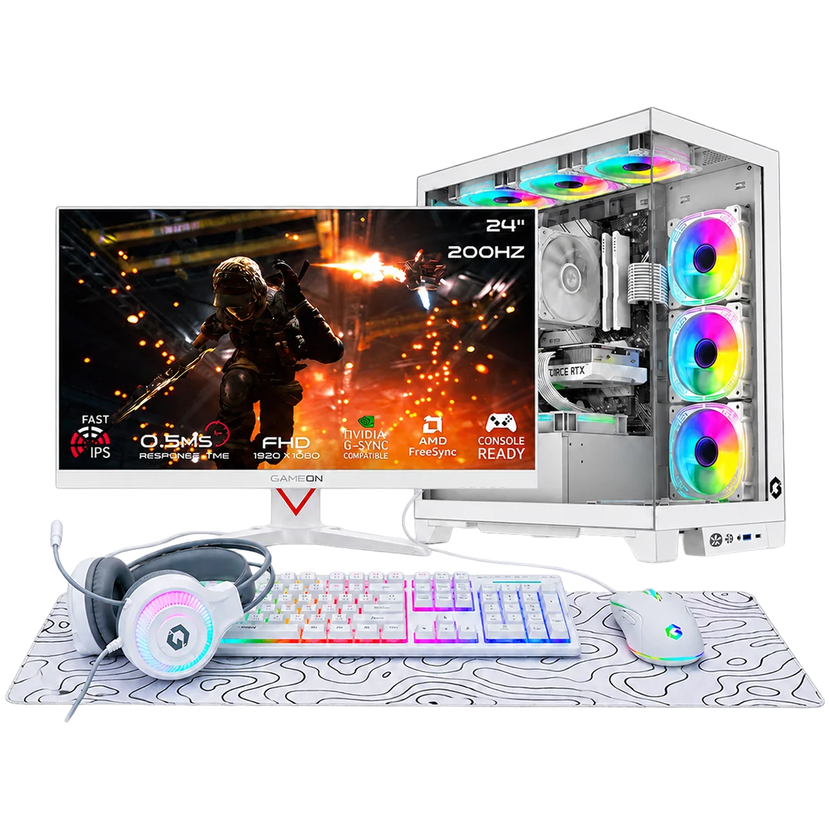 i5 12400F, 16GB RAM, 1TB SSD, RTX 5060 8GB OC, 750W PSU, 24" FHD 200Hz Monitor & All-In-One Gaming Bundle (Keyboard, Headset, Mouse & Mousepad) - White | Gaming PC Bundle
