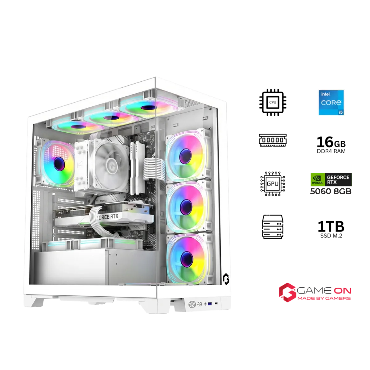 i5 14400F, 16GB RAM, 1TB SSD, RTX 5060 8GB OC, 750W PSU, 24" FHD 200Hz Monitor & All-In-One Gaming Bundle (Keyboard, Headset, Mouse & Mousepad) - White | Gaming PC Bundle