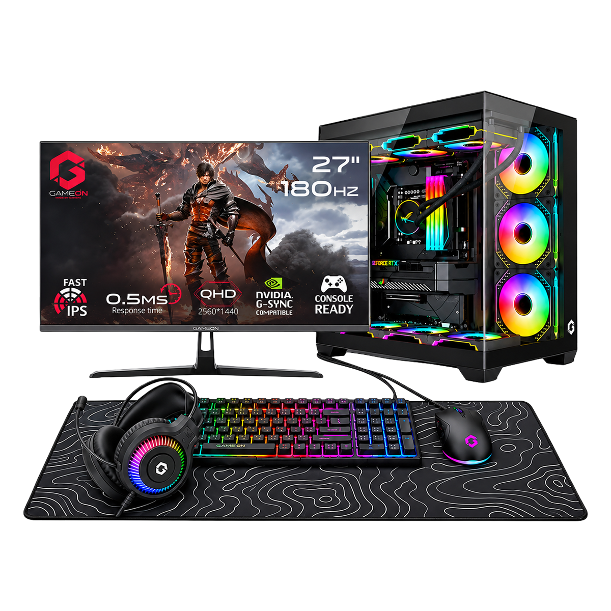 i5 14400F, 16GB RAM, 1TB SSD, RTX 5060 8GB OC, 750W PSU, 27" QHD 180Hz Monitor & All-In-One Gaming Bundle (Keyboard, Headset, Mouse & Mousepad) - Black | Gaming PC Bundle