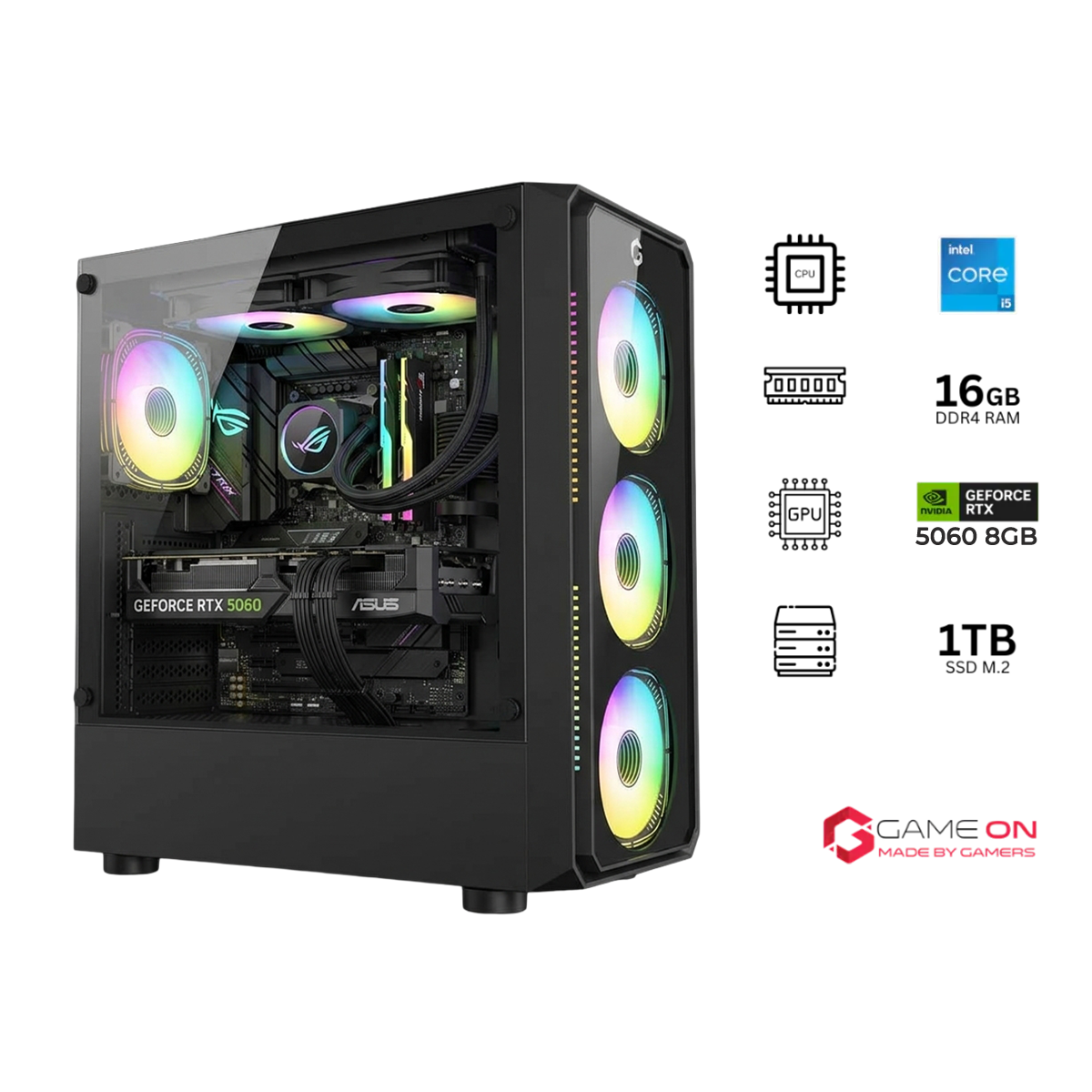i5 12400F, 16GB RAM, 1TB SSD, RTX 5060 8GB OC, 750W PSU, 27" QHD 180Hz Monitor & All-In-One Gaming Bundle (Keyboard, Headset, Mouse & Mousepad) - Black | Gaming PC Bundle