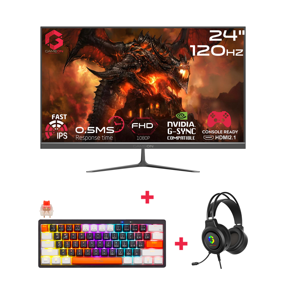GAMEON 24" FHD 120Hz Monitor + Headset + Mechanical Keyboard