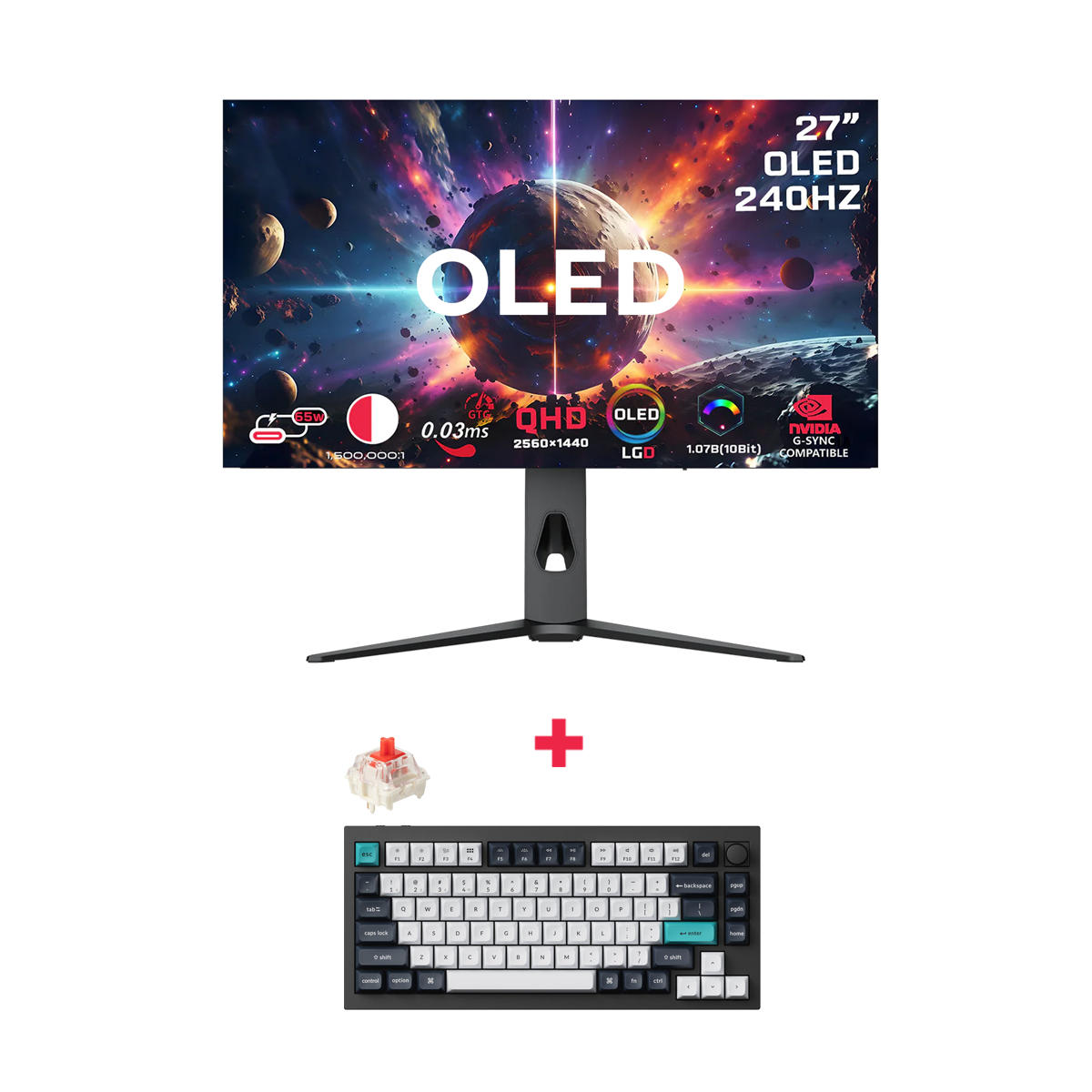 GAMEON 27" OLED 240Hz Monitor + Keychron Q1 Max Wireless Mechanical Keyboard