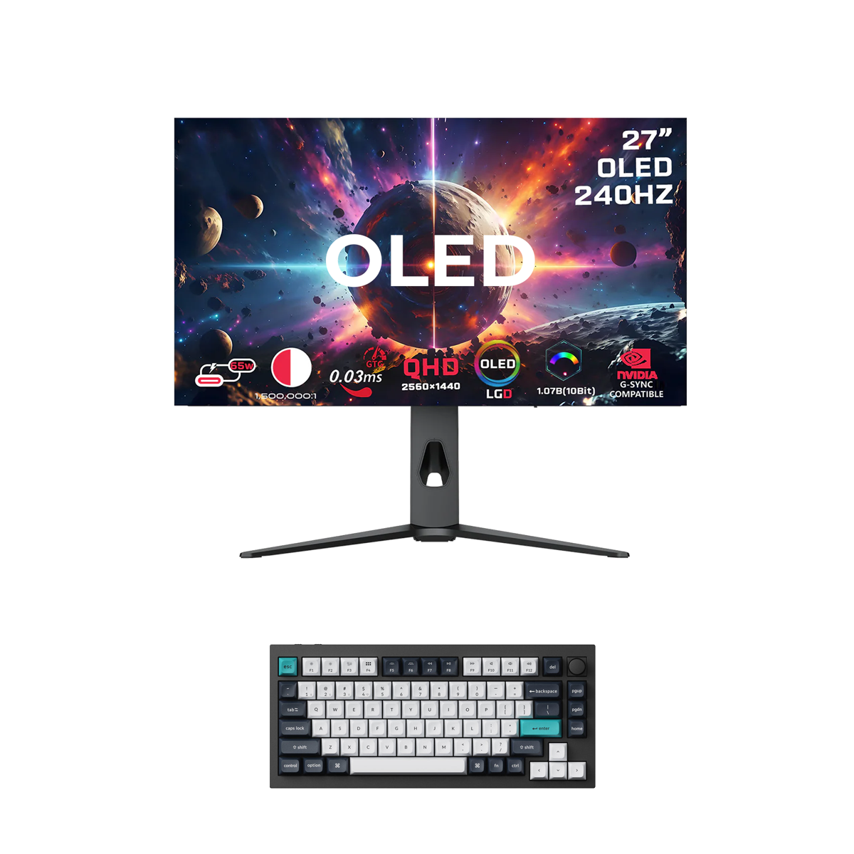 GAMEON 27" OLED 240Hz Monitor + Keychron Q1 Max Wireless Mechanical Keyboard