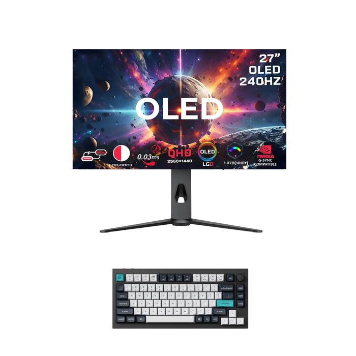 GAMEON 27" OLED 240Hz Monitor + Keychron Q1 Max Wireless Mechanical Keyboard