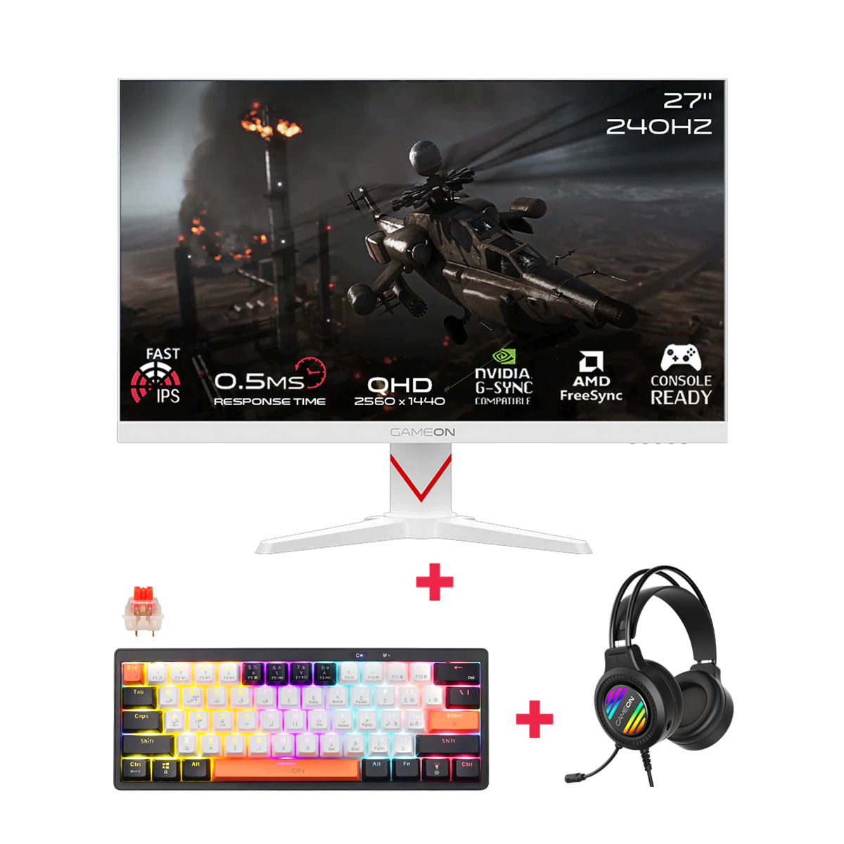 GAMEON 27" QHD 240Hz Monitor + Headset + Mechanical Keyboard