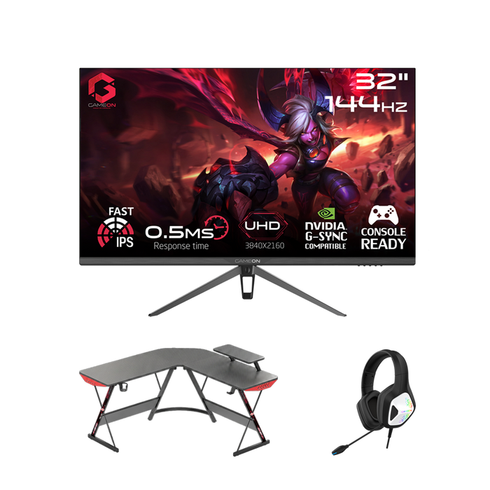 GAMEON 32" UHD 144Hz Monitor + Gaming Desk + Headset