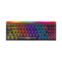 Close-up of GAMEON PRIMEX GO-MK260-RS keyboard keycaps and red switches illuminated by RGB lighting.