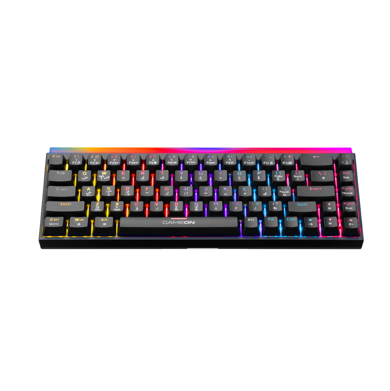 GAMEON PRIMEX GO-MK260-RS 60% RGB Mechanical Gaming Keyboard - top view showing compact layout, red switches, and multicolor backlighting.