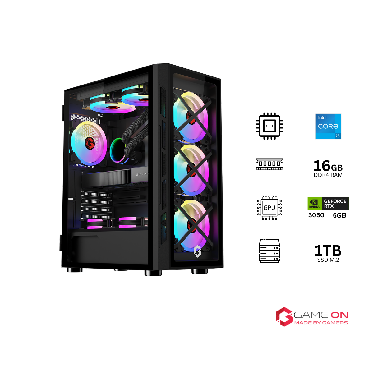 Customized Gaming PC Bundle - Intel i5 12400F Processor, 16GB RAM, 1TB SSD, RTX 3050 6GB, 650W PSU, 24" FHD 180Hz Monitor & All-In-One Gaming Bundle (Keyboard, Headset, Mouse & Mousepad) - Black